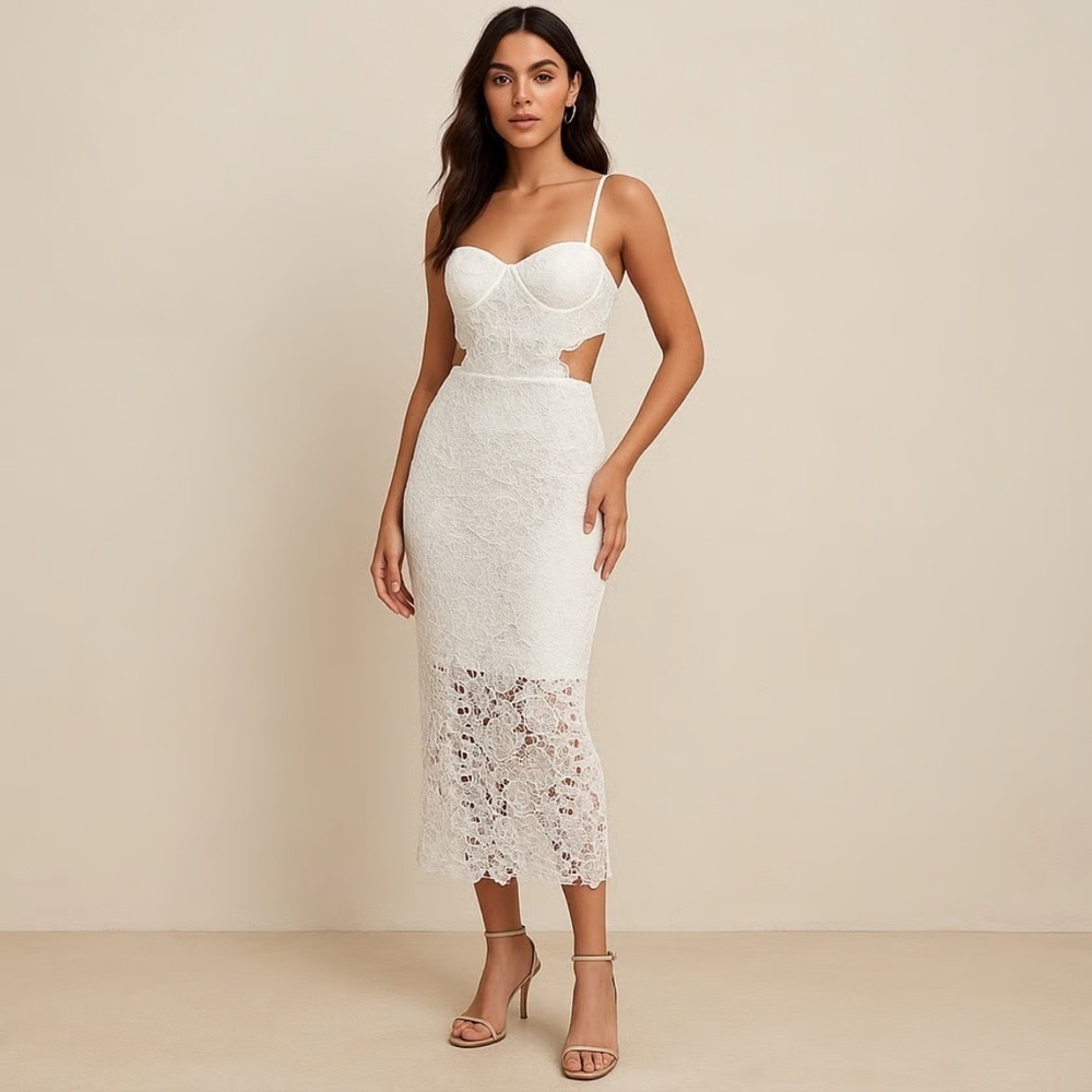 New! Amable by Mable Lace Cutout White Midi Dress 🤍 Small NWT!